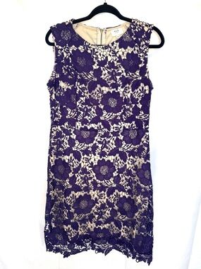 ECI Purple Lace Overlay Midi Dress with Cream Lining Women M